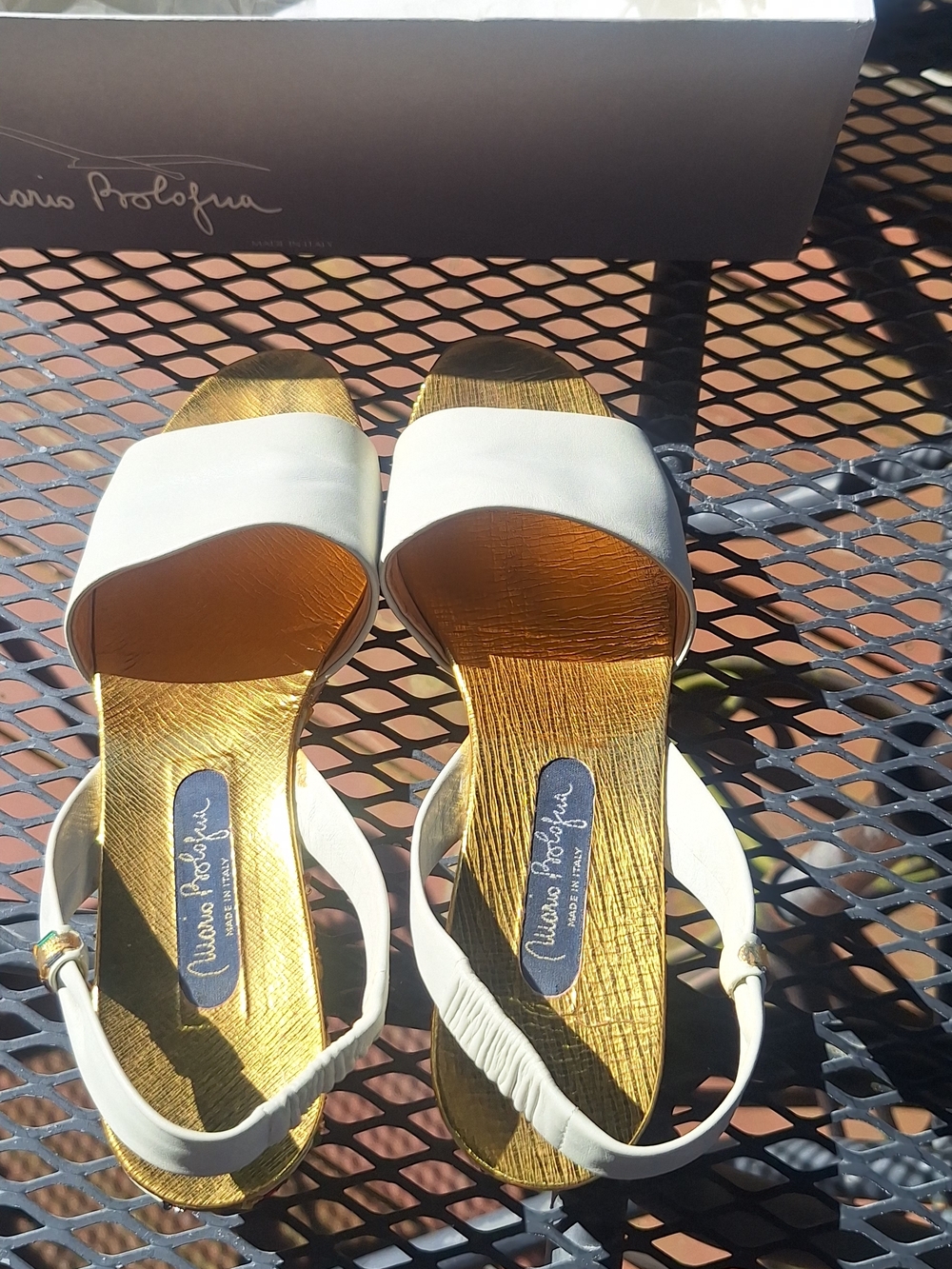 Vtg Mario Bologna Riccione White Leather Cork Wedge Sandals w/ Gold Beads 8 - Picture 7 of 10
